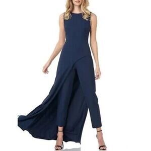 Kay Unger Formal Navy Blue Walk Thru Sleeveless Maxi Jumpsuit Size 4